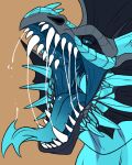  ambiguous_gender blue_body blue_horn blue_pupils blue_spikes bodily_fluids brown_background cheek_frill cheek_spikes dragon dripping facial_horn facial_spikes fangs forked_tongue frill_(anatomy) glistening glistening_eyes glistening_tongue head_crest head_frill hi_res horn imperatorcaesar mouth_shot narrowed_eyes nose_horn open_mouth pupils saliva saliva_drip saliva_string sharp_teeth simple_background slit_pupils solo spikes spikes_(anatomy) teeth tongue tongue_out 