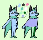  anthro blind blue_body blue_fur blue_hair chiropteran clothed clothed/nude clothing digital_media_(artwork) firefa fur green_body green_fur hair male mammal model_sheet nude nyx_whyamionthisgame simple_background solo standing wings 