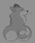  2021 anthro anthrofied atticus_(infinity_train) big_butt breath_cloud butt canid canine canis clothing crown domestic_dog filthyopossum grey_background hat hat_only headgear headgear_only headwear headwear_only herding_dog hi_res infinity_train looking_at_viewer looking_back looking_back_at_viewer male mammal monochrome mostly_nude pastoral_dog rear_view simple_background sketch solo welsh_corgi 