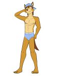  alternate_species anthro backwards_baseball_cap backwards_hat baseball_cap briefs bulge canid canine clothed clothing full-length_portrait furgonomics furrification fuze hat headgear headwear hi_res male mammal navel nipples portrait protagonist_(stardew_valley) simple_background solo stardew_valley topless underwear underwear_only white_background 