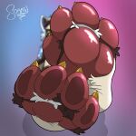  african_wild_dog anthro big_feet canid canine claws feet felid foot_fetish foot_focus hi_res hybrid machairodontine male mammal pawpads paws soarinarts soles solo toe_claws wrinkled_feet 