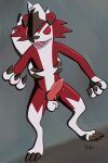  3_fingers 3_toes absurd_res animal_genitalia animal_penis anthro balls canine_penis claws erection fangs feet fingers fur fwankie genitals hair hi_res knot lycanroc male midnight_lycanroc nintendo nude penis pok&eacute;mon pok&eacute;mon_(species) solo toes video_games 