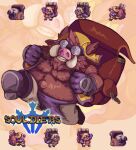  2022 anthro backpack belly big_belly bottomwear brown_body brown_fur clothing eyewear fur glasses hat headgear headwear humanoid_hands male mammal multiple_poses official_art overweight overweight_male pants pose solo souldiers suid suina sus_(pig) unknown_artist video_games wild_boar 