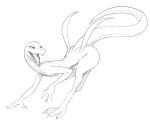  2022 all_fours anthro black_and_white female flat_chested full-length_portrait hi_res long_tail monochrome nintendo nude open_mouth pok&eacute;mon pok&eacute;mon_(species) portrait salazzle scalie sketch solo video_games w4g4 