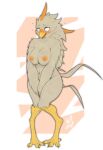  2022 anthro avian beak big_breasts bird blush breasts covering covering_crotch covering_self embarrassed embarrassed_nude_female feathers female front_view full-length_portrait hi_res nipples non-mammal_breasts non-mammal_nipples orange_nipples portrait solo standing tan_body tan_feathers tirii w4g4 