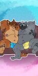  2022 anthro axel_(axelthewerewolf) beard belly big_belly black_nose blue_eyes bodily_fluids brown_body bulge canid canine canis clothing disney duo el_booki facial_hair feet fox gideon_grey hi_res male male/male mammal moobs musk mustache navel nipples overweight overweight_male sitting sweat underwear wolf zootopia 
