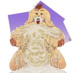  2022 ahegao anthro areola belly big_belly big_breasts bodily_fluids breasts brown_eyes brown_hair brown_nipples colored_nails cum cum_in_mouth cum_inside cum_on_belly cum_on_body cum_on_breasts cum_on_face female genital_fluids hair half-closed_eyes hands_on_belly heavily_excessive_cum hi_res huge_breasts hyper hyper_belly hyper_breasts kneeling lagomorph leporid looking_pleasured mammal montgomery_glands nails narrowed_eyes nipples nostracon pink_hair pink_nails rabbit signature solo spread_legs spreading tan_body tongue tongue_out 