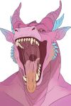  2:3 absurd_res anthro blue_body blue_ears blue_hair blue_spikes bodily_fluids bust_portrait cheek_spikes facial_spikes fangs front_view glistening glistening_eyes hair hi_res imperatorcaesar male mouth_shot open_mouth orange_eyes orange_tongue pink_body pink_ears pink_hair pink_inner_ear pink_tongue portrait red_sclera saliva saliva_on_tongue saliva_string simple_background solo spikes spikes_(anatomy) tongue white_background 
