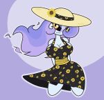  anthro big_breasts blush bottomwear breasts cleavage clothed clothing dativyrose dress dress_shirt female flower ghost hair huge_breasts long_hair looking_at_viewer plant shirt simple_background skirt solo spirit sun_hat sundress sunflower topwear 