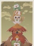  alternate_color border bright_pupils brown_eyes closed_eyes cloud commentary_request dartrix highres hisuian_decidueye lemonade_kokoi looking_at_viewer no_humans pokemon pokemon_(creature) red_pupils rowlet shiny_pokemon white_border white_pupils 