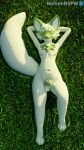  3d_(artwork) animal_genitalia anthro anthrofied balls bellumnsfw digital_media_(artwork) felid feline fully_sheathed fur genitals grass green_body green_fur hi_res male mammal nintendo nude penis plant pok&eacute;mon pok&eacute;mon_(species) sheath sleeping solo solo_focus sprigatito urethra video_games 