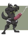  abs anthro b1tw0lf_(b1tw0lf) balls biceps big_balls big_muscles big_penis black_body black_fur bottomwear canid canine canis clothing digitigrade flexing fur genitals hi_res huge_balls huge_penis hyper kartos male mammal masturbation muscular muscular_male pecs penile penile_masturbation penis solo standing topwear torn_bottomwear torn_clothing torn_topwear wolf 