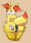  absurd_res anthro anus big_butt black_nipples black_pussy blush bratcatt breasts butt disembodied_hand duo female fennekin genitals hand_on_butt hi_res looking_at_viewer looking_back nintendo nipples nude open_mouth pok&eacute;mon pok&eacute;mon_(species) pok&eacute;morph pussy rear_view red_eyes simple_background thick_thighs video_games yellow_body 