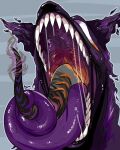  absurd_res ambiguous_gender black_body black_tail bodily_fluids duo glistening glistening_tongue grey_body grey_tail hi_res imperatorcaesar markings mouth_shot open_mouth oral_vore orange_body orange_tail purple_body purple_tongue saliva saliva_string sharp_teeth simple_background striped_body striped_markings striped_tail stripes tail_markings teeth tongue tongue_out vore 