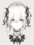  1girl bangs black_choker choker commentary cropped_shoulders grey_eyes hair_between_eyes highres hito_komoru horns looking_at_viewer maid_headdress original parted_lips short_hair solo symbol-only_commentary white_hair 