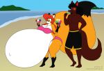 2022 anthro beach belly big_belly big_breasts big_butt bikini black_hair bram_(lycanthropy10) breasts brown_body brown_fur butt canid canine canis clothing dessert digital_media_(artwork) duo female food fox fur green_eyes hair hi_res hyper hyper_belly hyper_pregnancy ice_cream ice_cream_cone licking licking_lips male mammal multicolored_body multicolored_fur navel outie_navel popsicle pregnant pregnant_female red_hair red_sclera roxy_(lycanthropy10) sand satsumalord seaside sky swimming_trunks swimwear thick_thighs tongue tongue_out two_tone_body two_tone_fur water wolf 