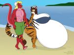  2022 anthro asian_mythology beach belly big_belly big_breasts big_butt bikini breasts brown_hair butt chiyo_(ultimoknight) clothing digital_media_(artwork) dragon duo east_asian_mythology eastern_dragon eyes_closed female fur green_eyes hair hi_res horn huge_breasts hyper hyper_belly hyper_pregnancy male miguel_(chipi) multicolored_body multicolored_fur muscular muscular_anthro muscular_male mythology navel one_eye_closed outie_navel pregnant pregnant_female red_body sand satsumalord scales seaside sky stripes swimming_trunks swimwear thick_thighs two_tone_body two_tone_fur water 