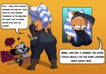  ahsoka_tano anthro big_breasts big_butt bodily_fluids breasts butt defeated domestic_cat duo english_text felid feline felis female garfield_(series) garfield_the_cat mad_(series) male mammal pizzabro speech_bubble star_wars student sudoku_(mad) sweat text 