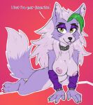  anthro areola big_breasts breasts canid canine canis collar colored_nails ear_piercing ear_ring female five_nights_at_freddy&#039;s five_nights_at_freddy&#039;s:_security_breach fluffy green_nails hi_res makeup mammal med121 nails nipples piercing pink_areola pink_nipples purple_body red_nails ring_piercing roxanne_wolf_(fnaf) scottgames simple_background sketch solo text thick_thighs video_games wolf yellow_eyes 