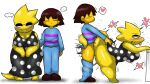  &lt;3 ... alphys anthro blush bodily_fluids bouncing_breasts breasts clothing dress enigi09 eyes_closed eyewear female frisk_(undertale) from_behind_position glasses hi_res human male male/female mammal scalie sex sweat tongue tongue_out undertale undertale_(series) video_games yellow_body 