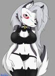  anthro breasts canid canid_demon cat_lingerie cleavage clothed clothing demon female floof-tigress hellhound helluva_boss hi_res lingerie loona_(helluva_boss) mammal solo 