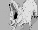  absurd_res ambiguous_gender biped bodily_fluids claws dinosaur dripping feral greyscale hi_res imperatorcaesar monochrome mouth_shot open_mouth reptile saliva saliva_drip saliva_on_tongue scalie shadow sharp_teeth simple_background teeth tongue tongue_out wide_eyed 