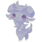  1other :&lt; body_fur child commentary ears_down espurr expressionless from_behind full_body furry grey_fur highres looking_at_viewer looking_back merino_(merino_9999) other_focus pokemon pokemon_(creature) purple_eyes simple_background solo standing two-tone_fur white_background white_fur 