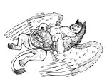  avian beak bird black_and_white diego_(thatgryphonguy) duo feral gryphon gryphon_pred half-closed_eyes internal lying male monochrome mythological_avian mythology narrowed_eyes on_back thatgryphonguy traditional_media_(artwork) vore willing_prey wings 