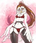  2022 anthro beak breasts brown_hair clothed clothing digital_media_(artwork) eyebrows eyelashes eyewear feathers female gimka glasses hair hi_res looking_at_viewer non-mammal_breasts red_eyes white_body white_feathers 