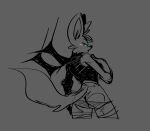  ambiguous_gender anthro big_ears blush butt clothing fur green_sclera grey_background hand_on_chest looking_at_viewer looking_back simple_background solo tagme topwear unknown_artist unknown_species wings 