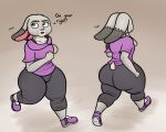  2021 anthro big_butt bottom_heavy bottomwear butt chubby_anthro chubby_female clothed clothing cord dialogue disney female fist footwear front_view jogging judy_hopps lagomorph leporid looking_up mammal multiple_images open_mouth oystercatcher7 pants rabbit rear_view running shirt shoes short_stack slightly_chubby solo sound_effects text thick_thighs topwear wide_eyed zootopia 