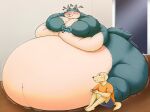  anthro beastars belly big_belly big_butt butt canid canine canis domestic_dog duo hi_res huge_butt hyper hyper_belly immobile jack_(beastars) legoshi_(beastars) male mammal moobs morbidly_obese obese overweight senakun0530 sitting thick_thighs wolf 