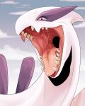  absurd_res ambiguous_gender bodily_fluids cloud glistening glistening_body glistening_tongue hi_res imperatorcaesar legendary_pok&eacute;mon lugia mouth_shot narrowed_eyes nintendo open_mouth pink_tongue pok&eacute;mon pok&eacute;mon_(species) saliva saliva_on_tongue saliva_string sky solo tan_teeth tongue tongue_out video_games white_body 