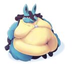  ambiguous_gender anthro belly blush chubby_cheeks embarrassed floofymeister love_handles lucario male moobs morbidly_obese nintendo obese overweight pok&eacute;mon pok&eacute;mon_(species) simple_background sitting solo video_games white_background 