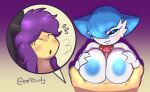  anthro big_breasts blue_hair blue_nipples breast_play breasts duo female gabriella_(oofrowdy) gardevoir genitals hair huge_breasts male male/female mega_evolution mega_gardevoir nintendo nipples oofrowdy penis pok&eacute;mon pok&eacute;mon_(species) purple_hair sex titfuck video_games white_body 