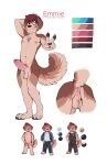  absurd_res anthro anus balls bastionshadowpaw canid canine canis domestic_dog emmie_(bastionshadowpaw) erection genitals gesture hi_res humanoid_genitalia humanoid_penis male mammal model_sheet penis solo v_sign 
