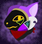  ambiguous_gender android anthro ax_the_protogen axe bandanna fur headshot_portrait kerchief low_res machine melee_weapon portrait profile_picture protogen purple_body purple_fur robot screen screen_face solo space unklesanik visor weapon yellow_eyes 