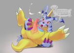  bandai_namco caught chubby_male digimon digimon_(species) ejaculation erection gabumon hard_cumming hi_res male masturbation r8koi retracted_penis sex solo solo_focus spanish_text stealth_sex text 