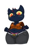  2021 absurd_res alpha_channel anthro big_butt big_ears big_eyes black_body black_fur blue_body blue_fur bottomwear breasts butt clothed clothing curvy_figure dark_blue_fur dark_body denim denim_clothing domestic_cat dyed-hair felid feline felis female front_view fully_clothed fully_clothed_anthro fully_clothed_female fur hair hi_res highlights_(coloring) jeans looking_down mae_borowski mammal midriff multicolored_hair navel night_in_the_woods notched_ear panties pants perspective pillothestar pink_clothing pink_panties pink_underwear pose pulling_underwear raised_clothing raised_shirt raised_topwear red_eyes red_hair sagging_pants shirt short_stack simple_background slightly_chubby small_breasts solo stretched_clothing thick_thighs tight_clothing topwear transparent_background tugging_clothing two_tone_hair underwear video_games whiskers wide_hips yellow_eyes 