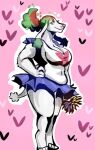 anthro canid canine canis chubby_female clothing domestic_dog female highlights_(coloring) japanese_school_uniform mammal manna-mint noisy_naranja pattern_background pom_poms poodle serafuku simple_background smile smirk solo thick_thighs 