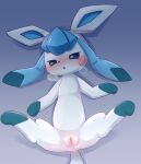  blush eeveelution female feral genitals glaceon hi_res high-angle_view looking_at_viewer looking_up nintendo open_mouth pok&eacute;mon pok&eacute;mon_(species) pussy sakaeguchi_okarina simple_background solo spread_legs spreading video_games 