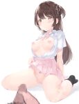  1boy 1girl absurdres bangs black_socks blush bow bowtie breasts brown_eyes brown_hair censored clothes_lift collared_shirt commentary_request disembodied_limb disembodied_penis erection full_body hair_ribbon highres lifted_by_self long_hair looking_at_viewer male_masturbation masturbation medium_breasts miniskirt mosaic_censoring motion_blur nipples no_bra one_side_up open_clothes open_shirt original parted_lips penis pink_bow pink_bowtie pink_ribbon pink_skirt pleated_skirt pov pussy ribbon school_uniform shiny shiny_hair shirt shirt_tucked_in short_sleeves sidelocks simple_background sitting skirt skirt_lift socks solo_focus spread_legs sweat teeth uncensored usagiplanet7 wariza white_background white_shirt 