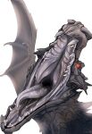  bodily_fluids dragon front_view glowing glowing_eyes grey_body grey_scales grey_tongue grey_wings imperatorcaesar membrane_(anatomy) membranous_wings mouth_shot open_mouth red_eyes saliva saliva_on_tongue scales signature simple_background tongue white_background wings 