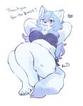  &lt;3 4_toes anthro big_breasts blue_eyes blue_hair blush bra breasts butt canid canine canis claws clothing digital_media_(artwork) feet female fur hair hands_behind_head hi_res inner_ear_fluff looking_at_viewer lying mammal nekomamanyao on_back simple_background solo thick_thighs toe_claws toes tuft underwear white_background white_body white_fur 