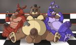 2022 abs animatronic anthro anthro_on_anthro areola armpit_hair balls belly biceps big_balls big_belly big_penis body_hair bonnie_(fnaf) bow_tie bow_tie_only brown_body brown_fur buckteeth canid canine clothing digital_media_(artwork) erection eye_patch eyebrows eyewear feet five_nights_at_freddy&#039;s foreskin fox foxy_(fnaf) freddy_(fnaf) fur genitals glans glitchedweasel group hand_on_stomach hat headgear headwear hi_res hook_hand huge_balls huge_penis humanoid_genitalia humanoid_penis hyper hyper_balls hyper_genitalia hyper_penis inside lagomorph leporid machine male male/male mammal moobs mostly_nude muscular muscular_anthro muscular_male navel nipples open_mouth open_smile overweight overweight_anthro overweight_male pecs penis purple_body purple_fur rabbit red_body red_fur robot scottgames sitting smile tan_body tan_fur teeth thick_thighs tongue top_hat trio ursid vein veiny_penis video_games 