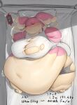  ambiguous_gender anthro audino bed belly belly_overhang bellylliumu big_belly big_breasts blush bodily_fluids breasts confusion featureless_breasts furniture hi_res huge_breasts hyper hyper_belly implied_transformation love_handles morbidly_obese nintendo obese on_bed oruka0827 overweight pok&eacute;mon pok&eacute;mon_(species) sleeping solo sweat thick_thighs video_games wide_hips 