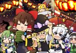  &gt;_&lt; 6+girls ahoge apple_(inmu) apron bangs black_hairband black_headwear black_sleeves black_swimsuit black_vest blank_eyes blonde_hair blue_eyes bow braid bright_pupils brown_hair brown_horns closed_mouth collared_shirt cookie_(touhou) cowboy_shot cross cup detached_sleeves eska_(cookie) facepaint festival fishing_rod fist_pump frilled_hair_tubes frills frog_hair_ornament genpatsu_(cookie) gram_9 green_bow green_hair green_vest hair_bow hair_ornament hair_tubes hairband hakurei_reimu hat hat_bow holding holding_fishing_rod horn_bow horn_ornament horns ibuki_suika izayoi_sakuya kirisame_marisa kochiya_sanae konpaku_youmu long_hair maid_headdress manatsu_no_yo_no_inmu medium_hair multiple_girls niconico office open_mouth paseri_(cookie) pink_bow purple_bow red_bow red_eyes reu_(cookie) school_swimsuit shirt short_hair side_braid sidelocks single_braid sleeveless sleeveless_shirt smile snake_hair_ornament swimsuit tearing_up touhou tsurikichi_obasan twintails uzuki_(cookie) vest white_pupils white_shirt witch_hat yamin_(cookie) yellow_apron yunomi 