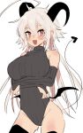  1girl absurdres breasts citri_theodoric_(koyashaka) demon_girl demon_horns demon_tail demon_wings grey_hair highres horns koyashaka large_breasts long_hair looking_at_viewer original purple_eyes sketch solo tail thighhighs turtleneck_leotard white_background wings 