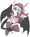  1girl areola_slip bandages bangs black_eyes black_nails black_panties black_souls black_tail black_wings breasts bright_pupils collarbone colored_skin covered_nipples crossed_bangs dragon_girl dragon_horns dragon_tail dragon_wings fingernails glowing glowing_eye grey_horns hair_between_eyes heterochromia horns jabberwock_(black_souls) korean_text long_hair medium_breasts mismatched_pupils multicolored_skin nail_polish navel nyong_nyong panties patchwork_skin phallic_symbol purple_skin simple_background stitched_arm stitched_face stitched_fingers stitched_leg stitches tail tongue tongue_out two-tone_skin underwear white_background white_pupils wings zombie zombie_dragon 