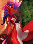  annaklava anthro areola breasts dragon feathers female genitals hi_res koraidon legendary_pok&eacute;mon looking_at_viewer nintendo nipples nude pok&eacute;mon pok&eacute;mon_(species) pussy red_body smile solo tire video_games 